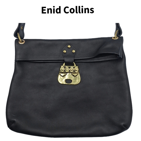 Enid Collins Handbags - Vintage Enid Collins All-Leather Purse w Brass Medallion + Zipper Pouch